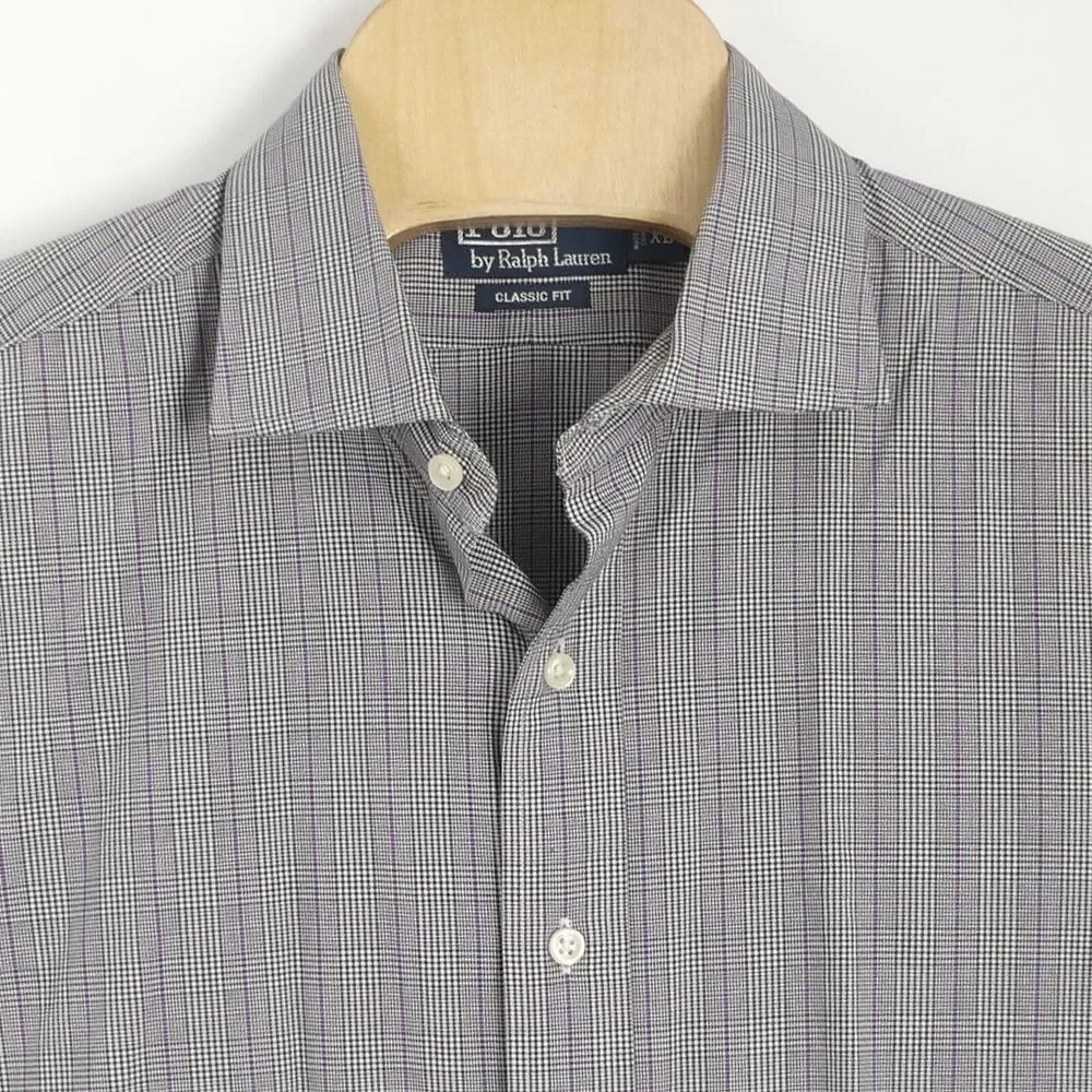 Polo Ralph Lauren Classic Fit Button Up Long Sleeve Shirt Black‎ Purple Check XL